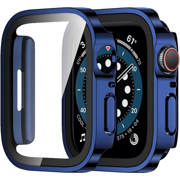 2-pak Apple Watch - deksel 44 mm Serie 6/5/4 med innebygd skjermbeskytter, hardt PC-deksel Rett kant Anti-ripe ripebestandig 44 mm (blå) blue