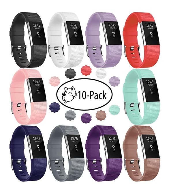 Fitbit Charge 2 -ranneke 10-pakkauksessa, useita värejä (S)