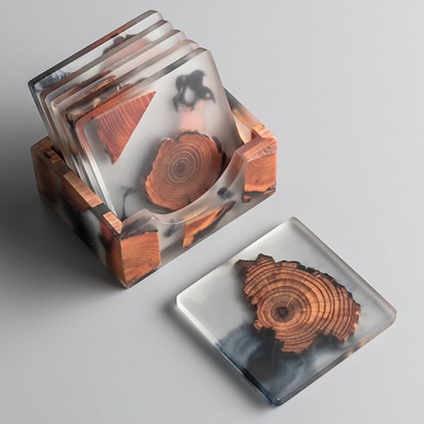 Epoxihartsunderlägg Set med 6 glasunderlägg med stativdesign