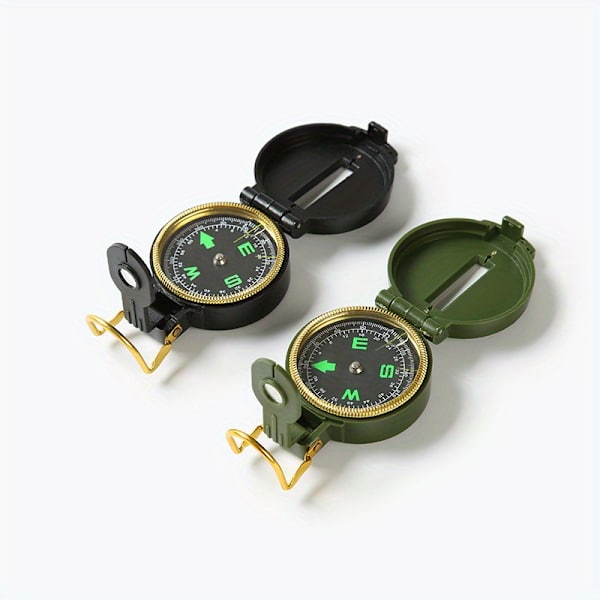 1pc Multifunktionell Flip-Top Kompass, Hållbart Navigeringsverktyg För Vandring & Camping Green