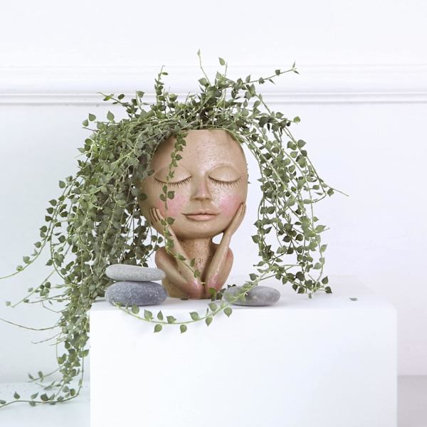 Ansiktsblomkruka Huvud Krukväxt Kruka Söt Harts Kaktus Krukväxt med Dräneringshål (Växter ingår ej.)