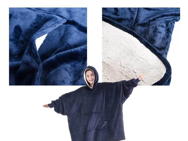 Oversized hettegenser med hette - Filt {bt} Mörkblå blue