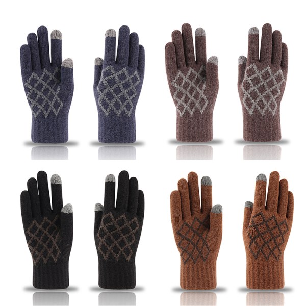 Vinter Touch Handskar Varma Stretch Stickade Vantar Hel Finger Black