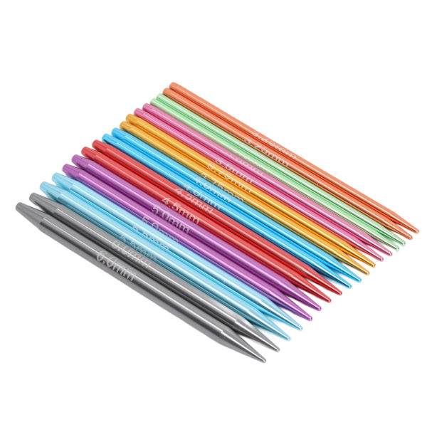 Aluminium rundpinner, 9 størrelser, ergonomisk design, for strikking av gensere og DIY
