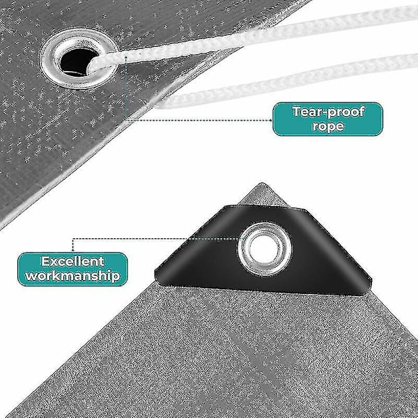 Vandtæt og vejrbestandig presenning, 2x2m, grå med øjer - Perfekt til havemøbler, træ og swimmingpool