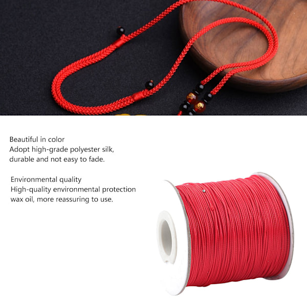 Flettet snor med flere bruksområder, Rat Tail Satin-snor, Flettet snor, Tråd (Rød 0,5 mm)