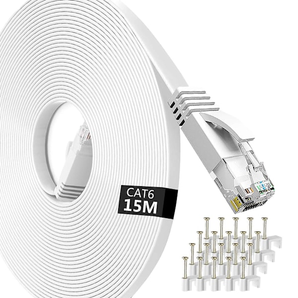 Ethernet-kabel 15m, Cat6 Gigabit Lan-netværk RJ45 High-Speed ​​Patch-kabel 250Mhz fladt design 1Gbps til PC/Xbox/PS4/PS5/modem/router