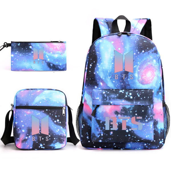 BTS Same Style Backpack, Student School Bag, Small Shoulder Bag, Pencil Bag, Starry Blue, Three Piece Set