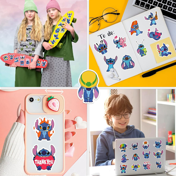 100 st Stitch Laptop Stickers Söta Vattentäta Vinyl Cartoon Stickers för Vattenflaskor Tumbler Bagage Skateboard Bumper Scrapbook Mug Sticker Present