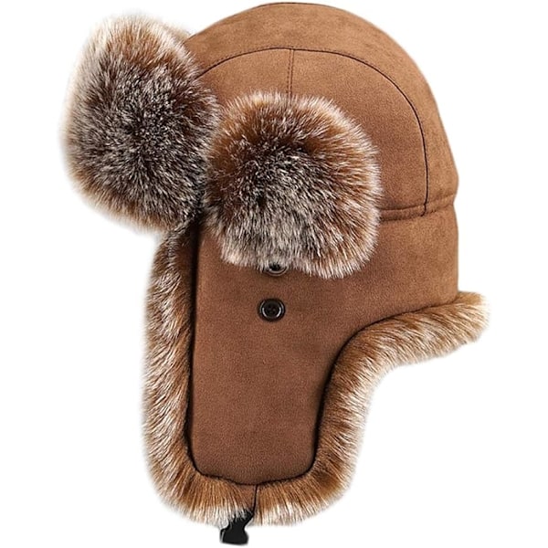 MH - Unisex Suede Faux Fur Trapper Hat Varmt Vindtæt Russisk Jægerhat