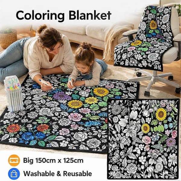 Koselig tegneteppe, DIY tegneteppe for voksne fargeleggingsteppe med tusjer B 1set