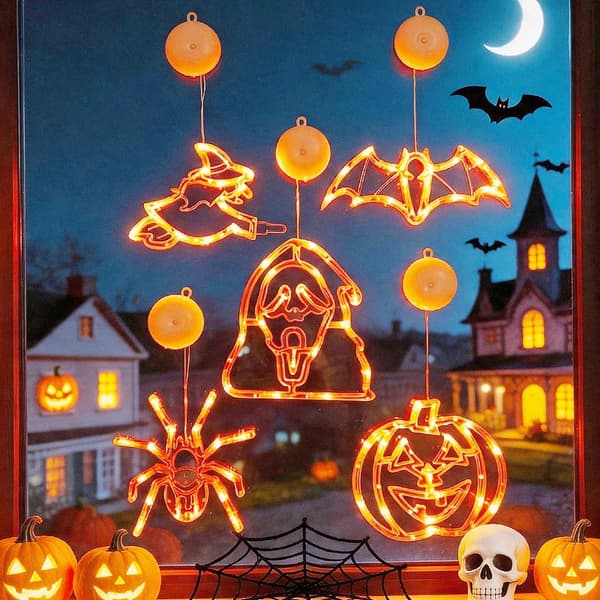 Halloween Sugkoppsljusslinga, Pumpa Häxa Fladdermus Spindel Spöke Orange Glöd Pumpkin