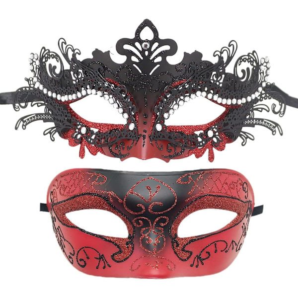 Par av Maskerad Mask Metall Järn Fjäril Bal Mask (röd) 2 Stycken ed