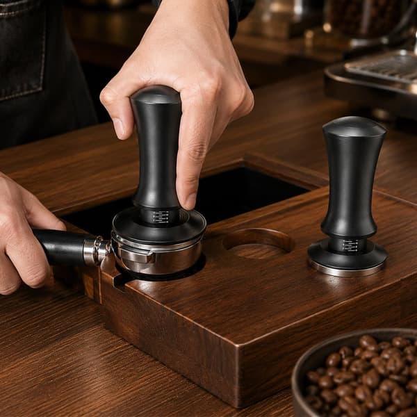Tamper 51/53/58mm, Trykregulerende Kaffetamper, Espressotamper i Rustfrit Stål med Fjeder og Rillet Base 53MM