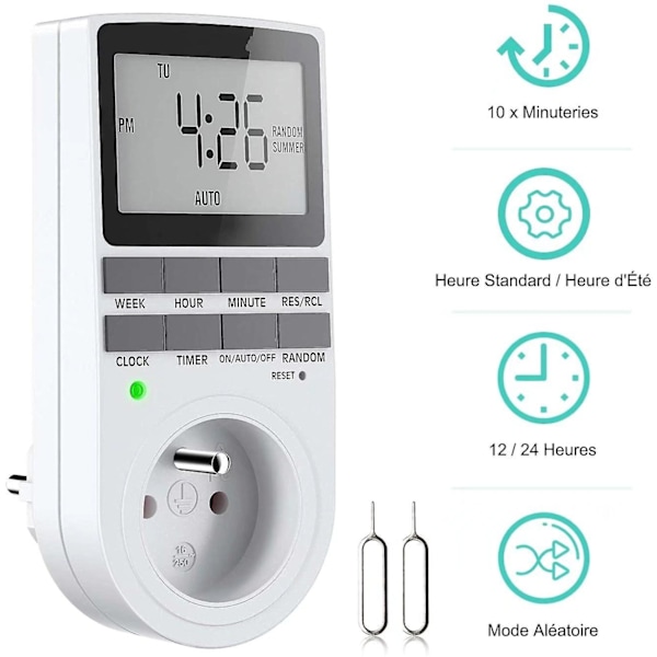 Programmerbar digital stikkontakt med LCD-skjerm Ukentlig digital timer 12t/24t/7-dagers stikkontakt