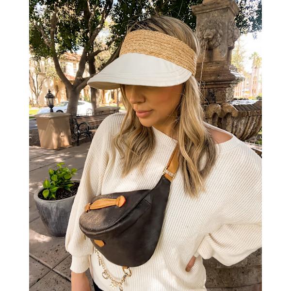 Solhatt Dam Halm Solskärmar Linne Dam Solhatt Packable Visor Hat Cap Dam Sommar Strand Visor Fällbar Rulla Upp Hästsvans