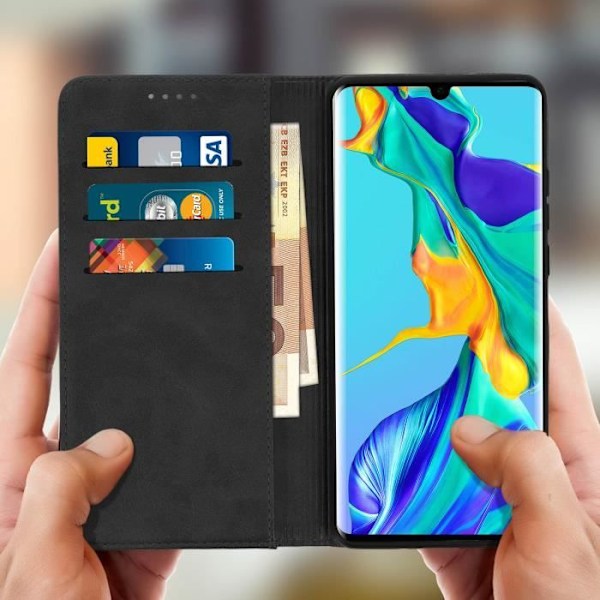 Cover Huawei P30 Pro Etui Kortholder Stativ Silikone Sort Sort