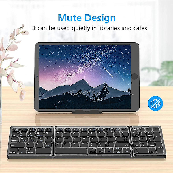 Foldbar Trådløst USB Genopladeligt Tastatur til iOS, Android, Windows PC, Laptop, Smartphone - Sort