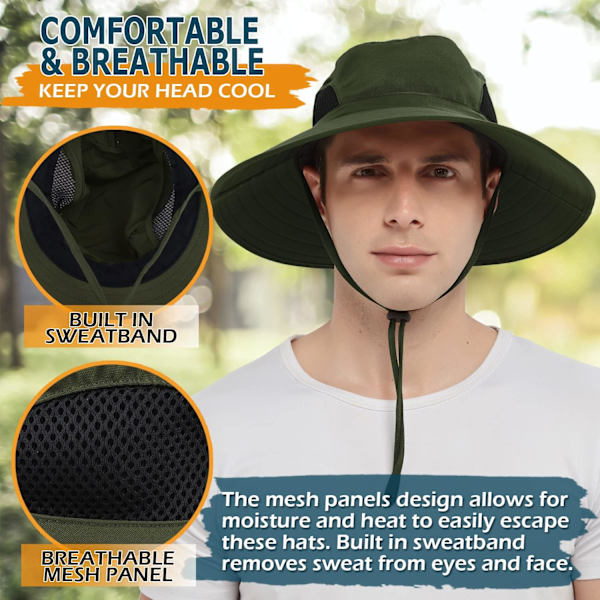 Unisex solhatt Vattentät bred brätte hinkhatt Packable Boonie hatt för fiske Vandring Trädgård Safari Strand Army Green