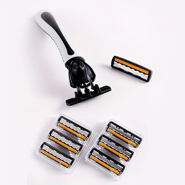 Herre 3-lags Razor Blade Manuell barbering for menn Erstatt hode Komfortable barberblader 1Holder And 12Blades