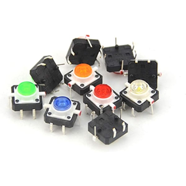 10 stk LED Momentary Tactile Tact Trykknappbryter 12mm x 12mm