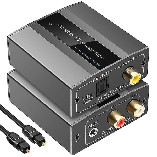 Analog til digital lydkonverter Rca til optisk med optisk kabel lyd digital Toslink og Coaxi Black grey