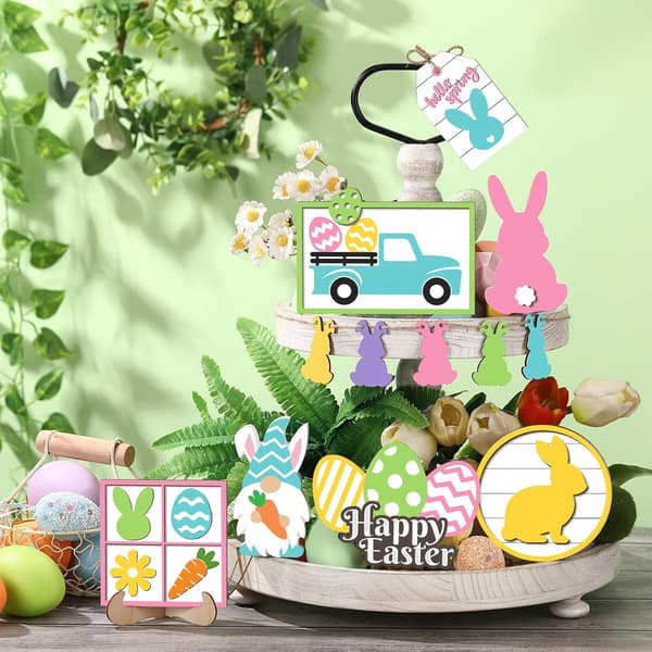 15 st Kanin Påsk Dekorationsskyltar Trä Gnom Lastbil Blomma Bondgård Kök Dekorationsbricka Ingår Ej