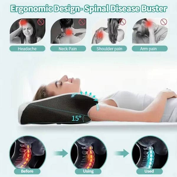 Nackkudde i Memory Foam, Ergonomisk 2-i-1 Ortopedisk Stödkudde för Lindring av Nacksmärta, Konturdesign, 1 st Ljusgrå Light Gray