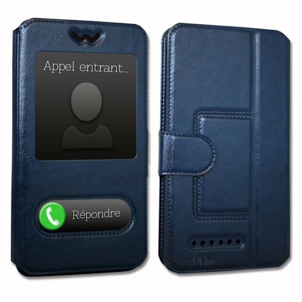 Alcatel 1 (2019) Extra Slim Blue Folio Case X 2 Windows in quality organic leather with magnetic closure and stitching