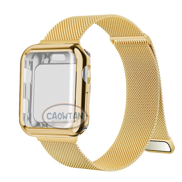 Milanese Case+ Rem for Apple Watch Band Ultra 49MM 41mm 40mm 44mm 38mm 42mm TPU Skjerm Iwatch Serie 9 8 7 6 SE 5 4 Correa 45mm Gull Gold 45mm-Series 9 8 7