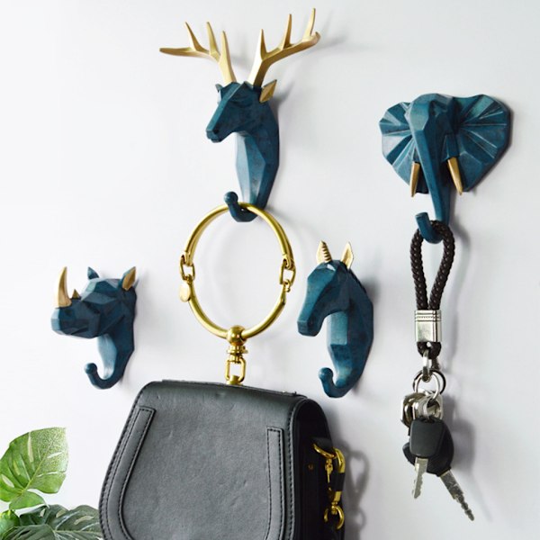 1/2/3/5 Robust og holdbar dyrehoved nøglekrog til enkelt sort (hjort) black (deer) Set