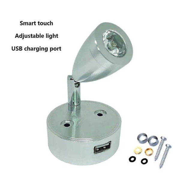Dc12v 24v Rv Båd LED Læselampe Fleksibel Væglampe til Soveværelse Dekoration RV Lamper med USB Oplader Cool White B-Silver