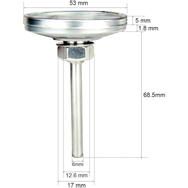 Röktermometer för grillkolrökare, grilltermometer med temperaturmätare, 53 mm