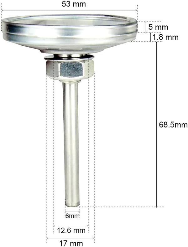 Røyktermometer for grill kullgrill, grilltermometer med temperaturmåler, 53 mm