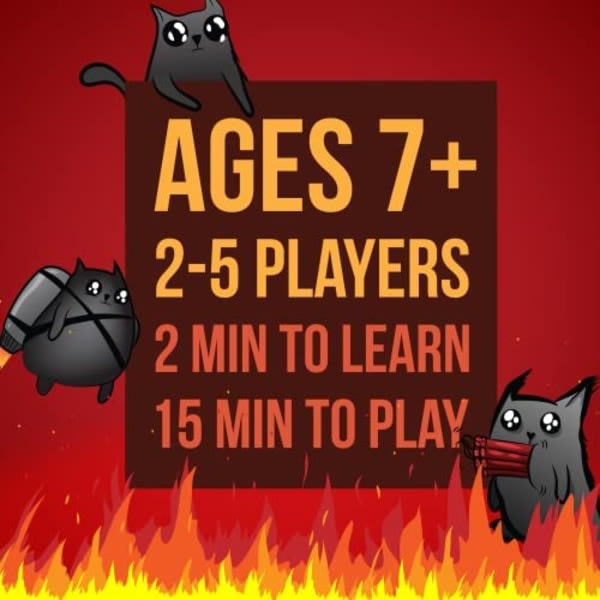 Exploding Kittens - Kortspel | Familjevänligt festspel | Rysk roulette | Engelska | Ålder 7+ | 2 till 5 spelare