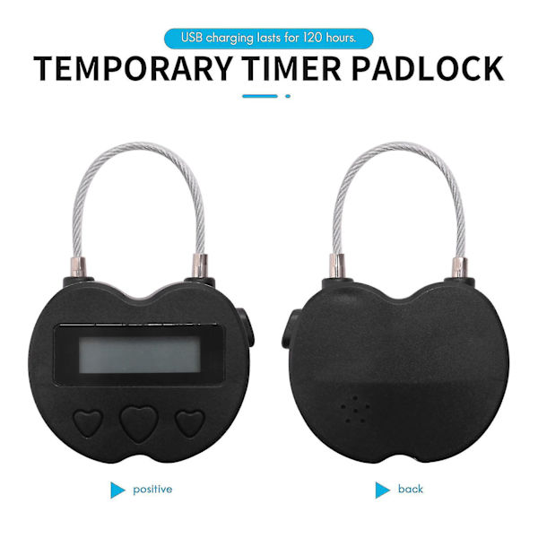 Smart Time Lock LCD Display Time Lock USB Genopladelig Midlertidig Timer Hænglås Rejse Elektronik-YNP
