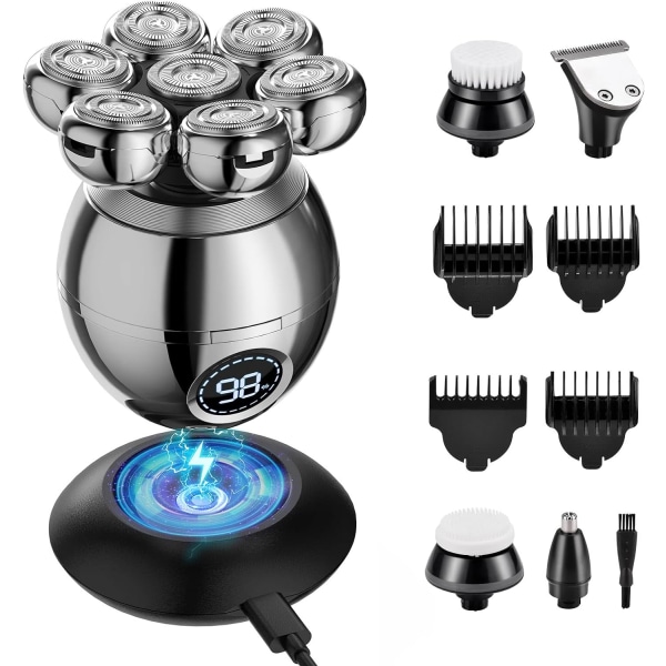 7D barberhode for menn, Beedove 6 i 1 våt og tørr elektrisk barbermaskin for ansikt og hode