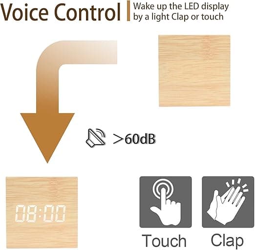 Digital LED-väckarklocka - Träväckarklocka Ljusstyrka -