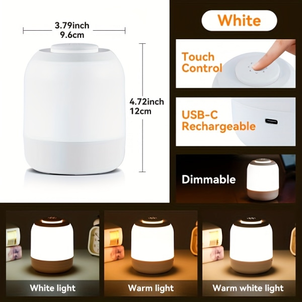 1 st uppladdningsbar bordslampa, nattljus med pekkontroll, sladdlös bordslampa White - 2400mAh