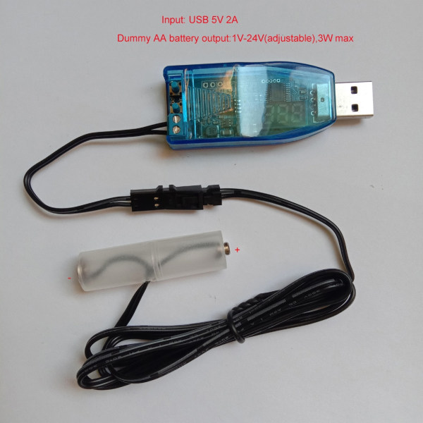 1m USB til 1V-24V justerbar LR6/AM3/AA batter eliminator med LED voltmeter