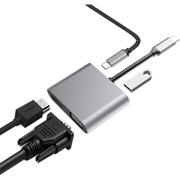 4-i-1 USB C-hubb med dubbla skärmar - 4K HDMI/HDTV, VGA-adapter