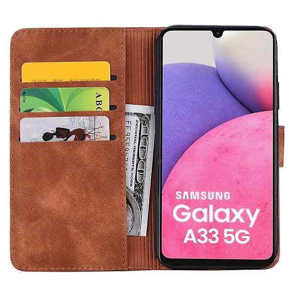 Pengepung til Samsung Galaxy A33 5G Premium PU Læder Flip Cover Mandala Brown