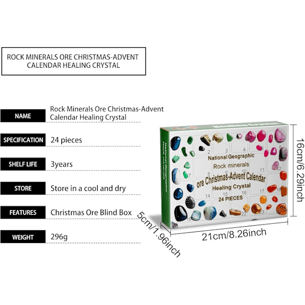 Julekalender med nedtelling | 24 dager med naturlige steiner, mineraler og krystaller | 24 ruter med mineralboks overraskelse E：24 Grid Ore -2