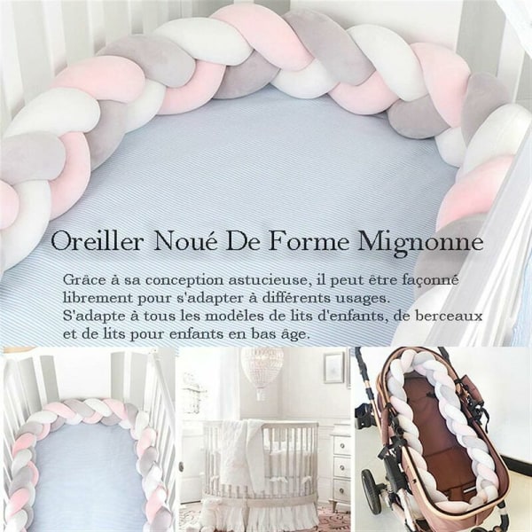 Babyflettet slangepude - 3 flettet babyflettet slangepude i fløjl sengbeskytterpude pudepude børneværelse nyfødt soveværelsesindretning Off White Mint Green - 1,5m