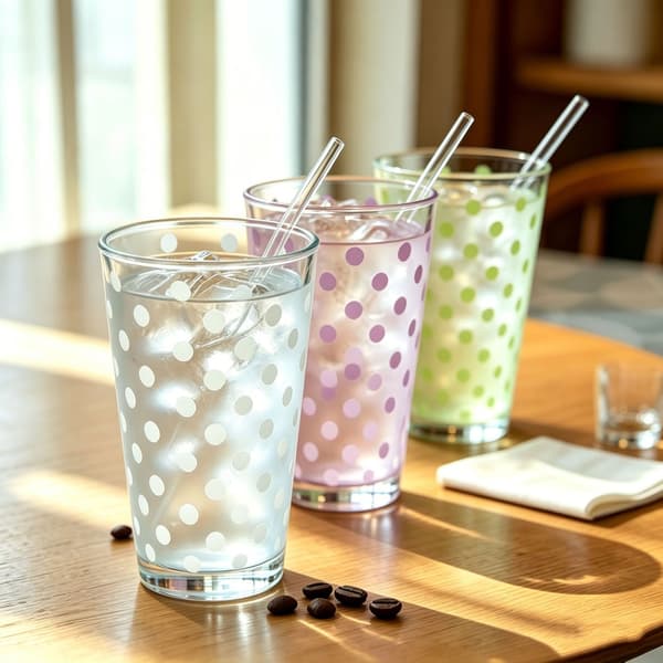 450 ml glasmugg med sugrör och lock, prickig kaffekopp, återanvändbart isdrycksglas**Blå prickig 2-pack Blue polka dot 2-pack