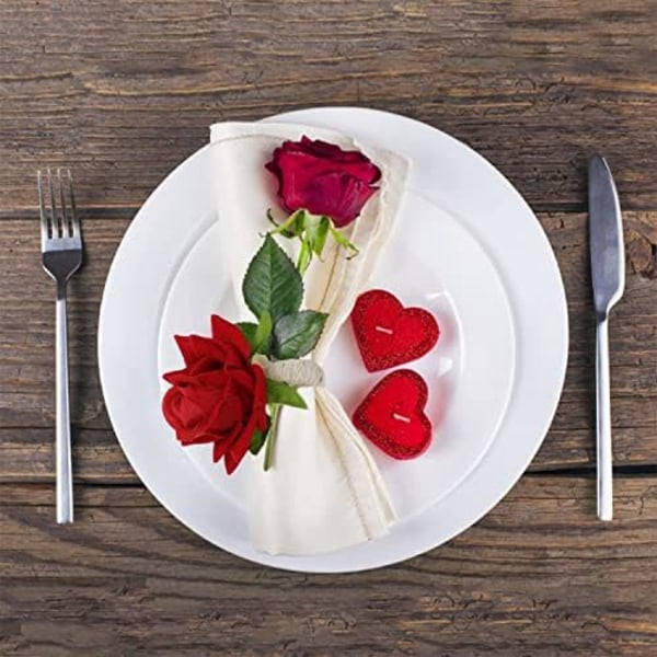 12 runde servettblomster (røde) Hvite bryllupsserviettringer, F