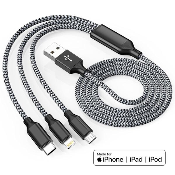 Multi-laderkabel 3-pak 4FT Multi-ladekabel Hurtig Kabel USB-ladekabel 3 i 1