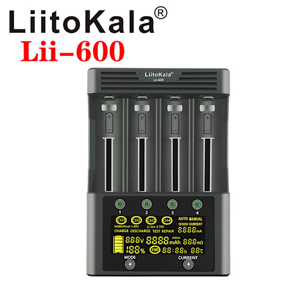 (Euro standard) liitokala LII - 600 LCD-skjerm litiumbatterilader med deteksjon