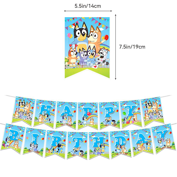 Bluey Søde Tegnede Hunde Tema Børn Drenge Piger Fødselsdagsfest Dekorationer Ballon Banner Kage Toppers Sæt Festtilbehør Kit