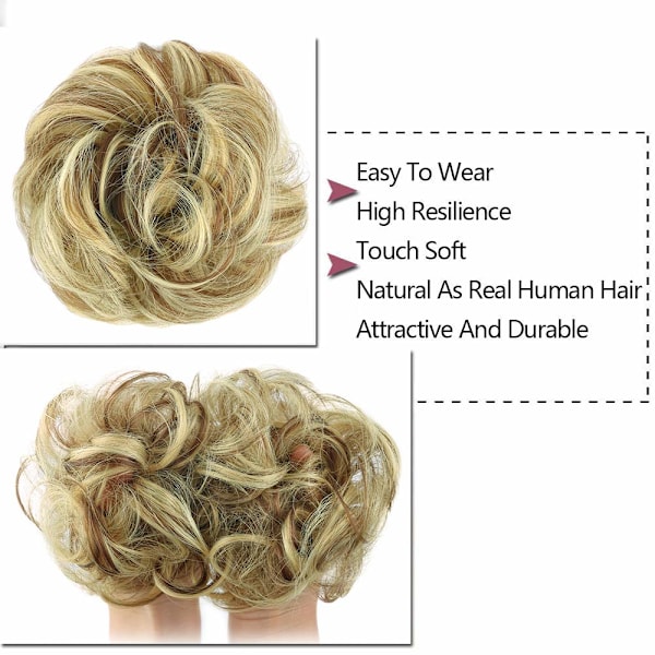 1 kpl Messy Bun -hiuslisäke, Scrunchie, Kiharainen Aaltoileva Messy Synteettinen Chignon Naisille Updo Hiusten Asusteet Light Blonde & Light Brown#